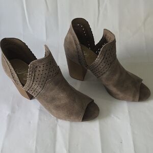 FERGIE Elegant Taupe Peep-Toe Heeled Boots